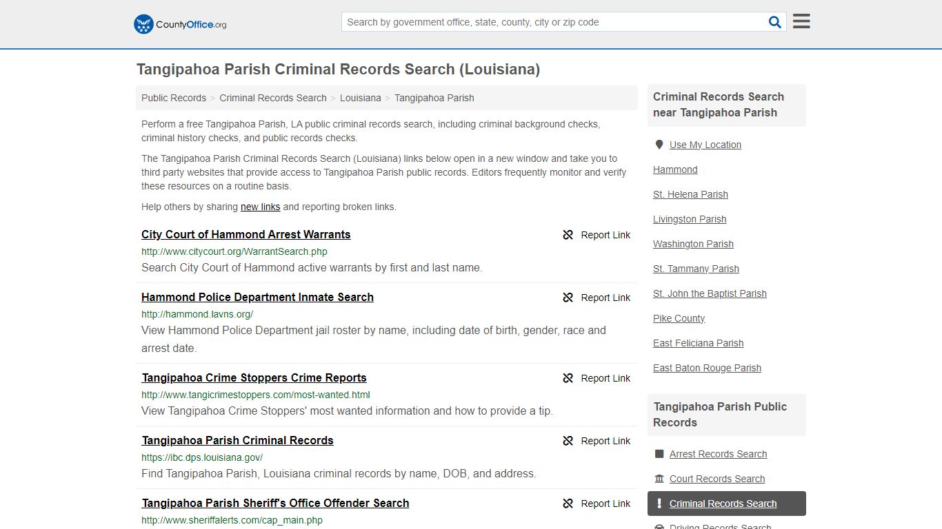 Tangipahoa Parish Criminal Records Search (Louisiana) - County Office