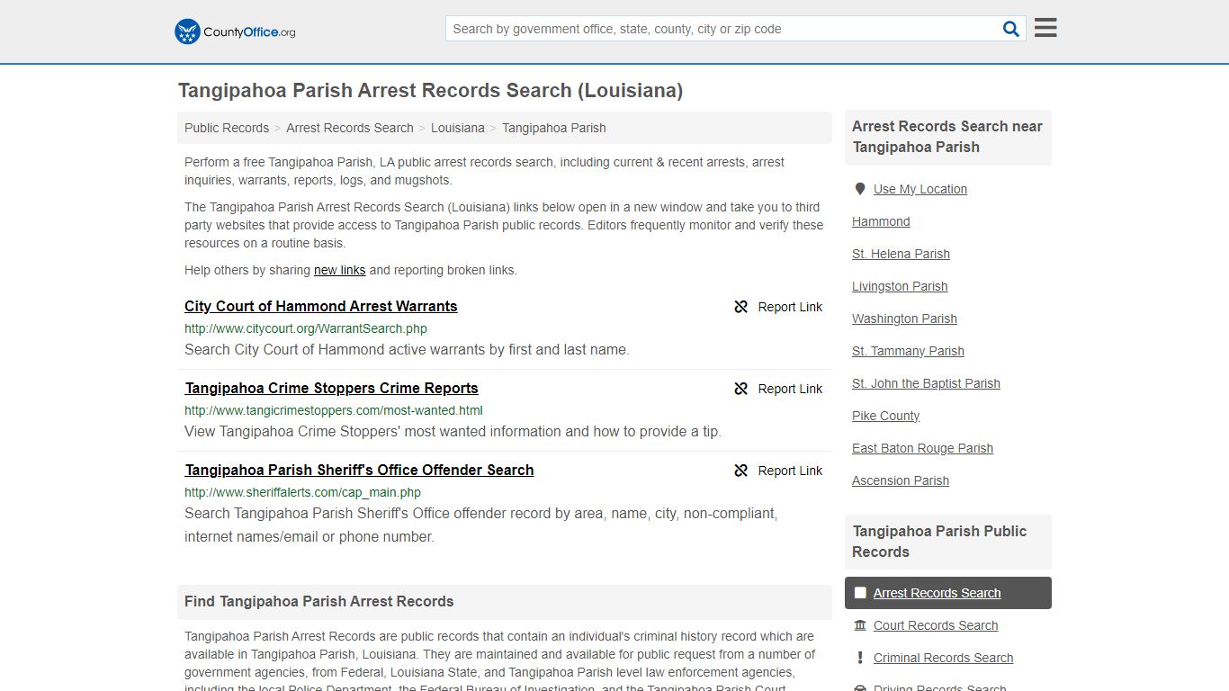 Tangipahoa Parish Arrest Records Search (Louisiana) - County Office