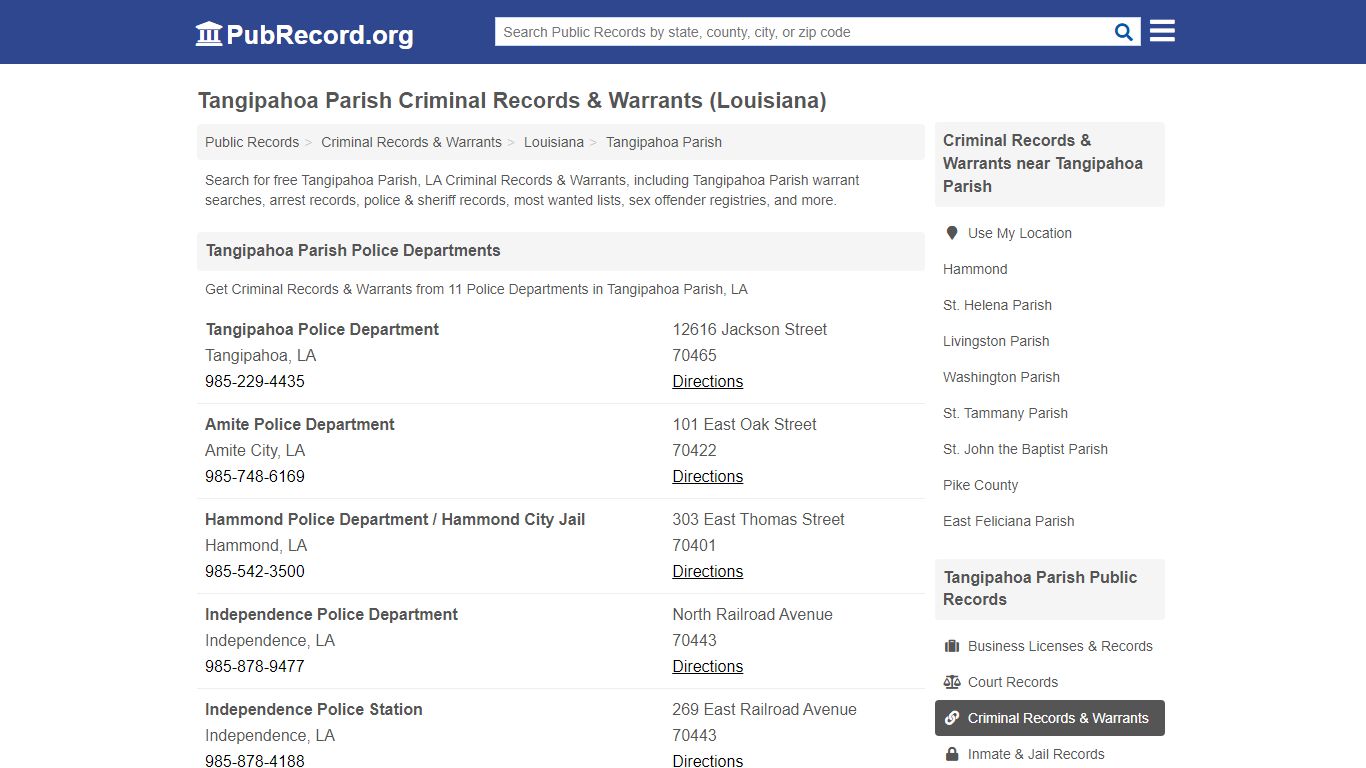 Tangipahoa Parish Criminal Records & Warrants (Louisiana)