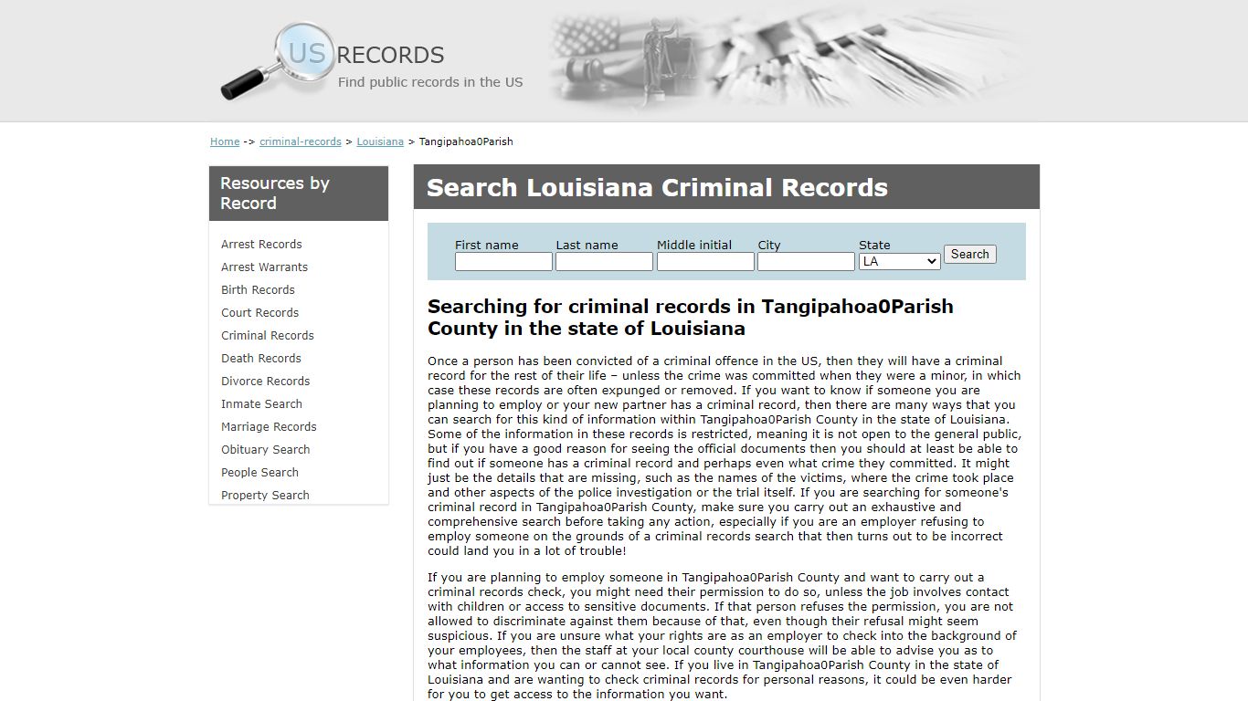 Search Criminal Records Tangipahoa Parish Louisiana | US Records